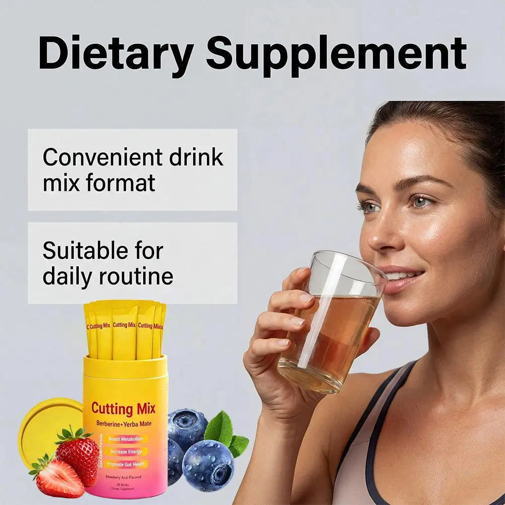 30 Servings Strawberry Mate Tea Cutting Mix Drink Dietary Supplement Cutting Drink Mix Yerba Mate & Magnesium Strawberry Flavor
